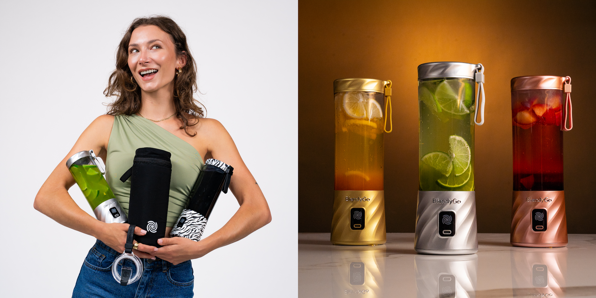 Dziewczyna z blenderem BlendyGo na plaży