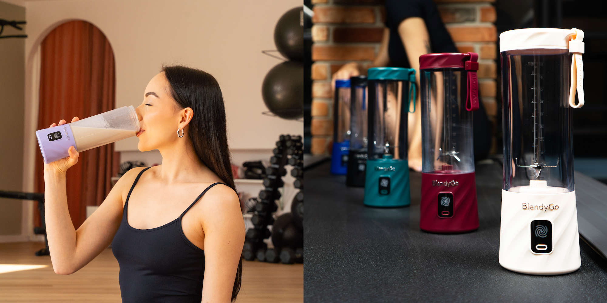 Dziewczyna trzymająca dwa blendery BlendyGo