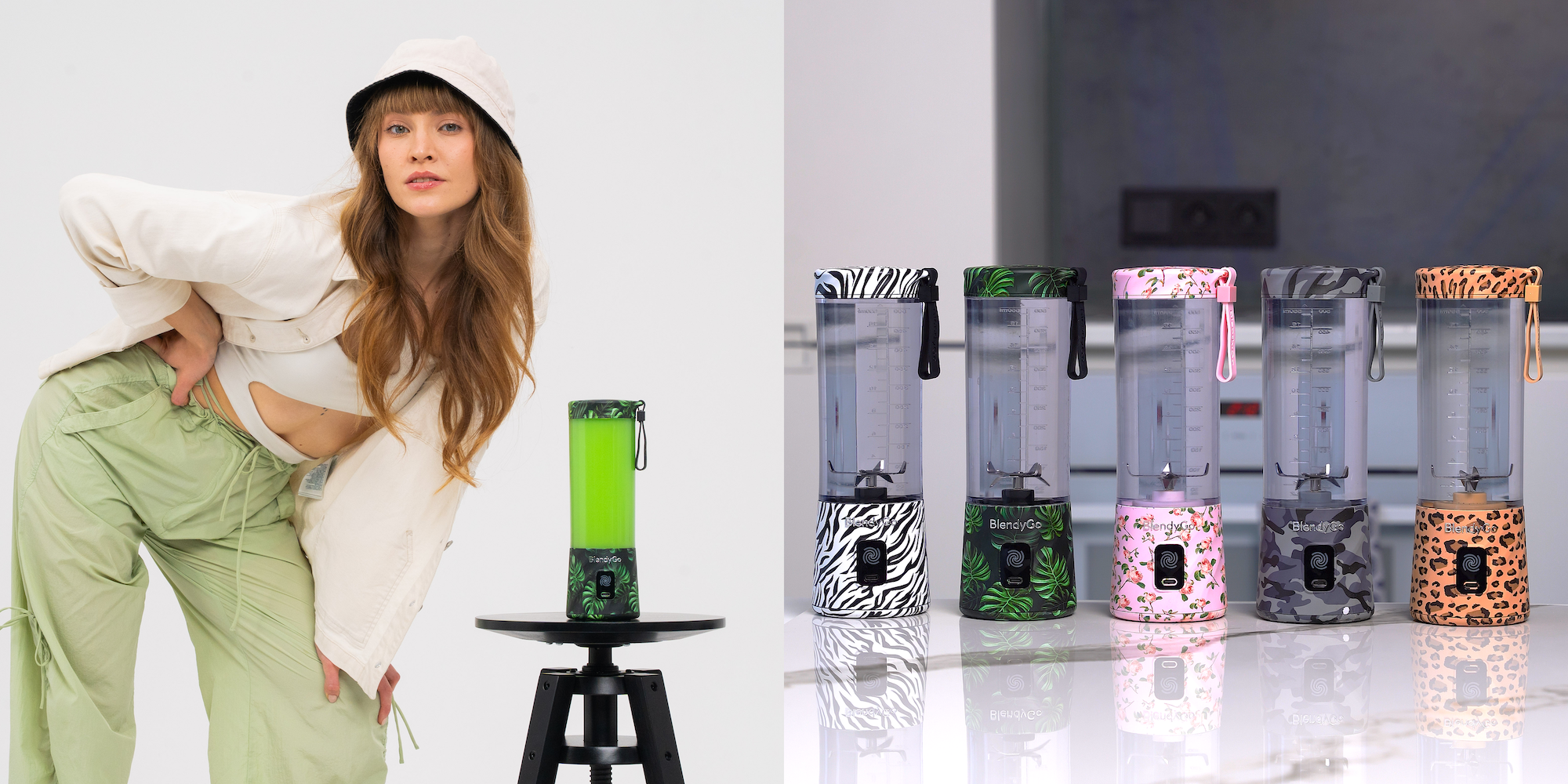 Dziewczyna trzymająca dwa blendery BlendyGo