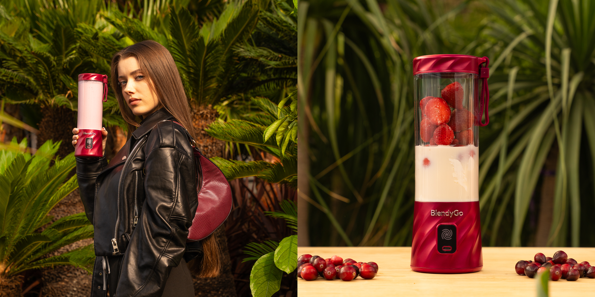 Dziewczyna trzymająca dwa blendery BlendyGo
